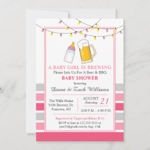 Öl och Baby Shower Inbjudan Rosa