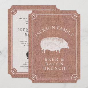 Öl och Bacon Brunch Vintage Gris Land Rustic Inbjudningar