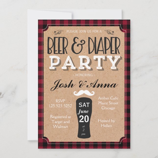 Öl- och blöjababy showerinbjudan inbjudningar (Framsida)
