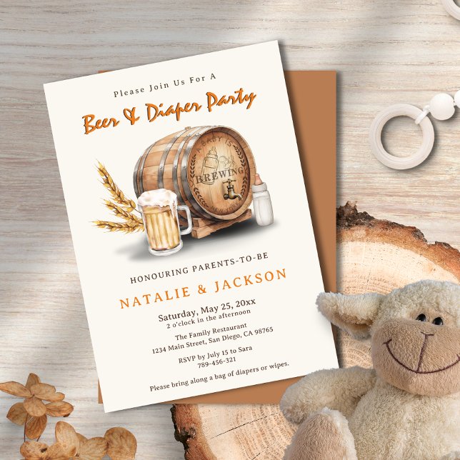 Öl och blöjor Kön Neutral Kod Babykläder Inbjudningar (Beer and Diapers Gender Neutral Coed Baby Shower Invitation)