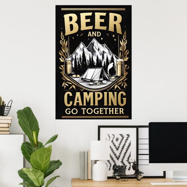 Öl och camping går tillsammans poster (Hemmakontoret)