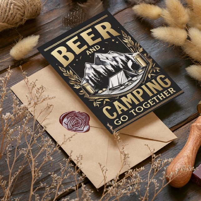 Öl och camping hör ihop vykort (Skapare uppladdad)
