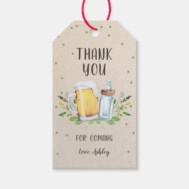 Öl och Flaskor Baby Shower Greenery Tack Presentetikett (Framsidan)