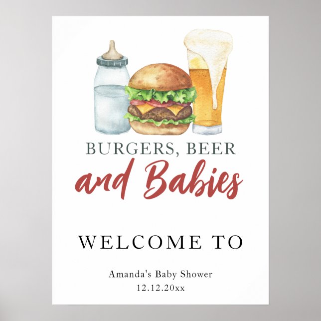 Öl och hamburgare baby shower poster (Framsidan)