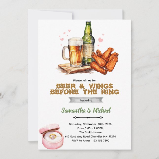 Öl och kycklingvingar par baby shower inbjudan (Framsida)