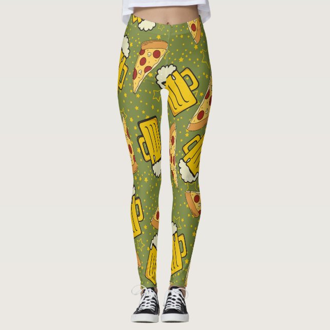 Öl och Pizza Mönster Leggings (Framsida)