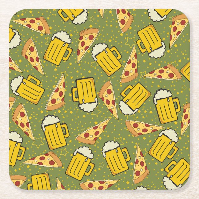 Öl och Pizza Mönster Underlägg Papper Kvadrat (Framsidan)