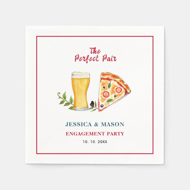 Öl och Pizza Perfekt Par Förlovningsfest  Pappersservett (Framsidan)
