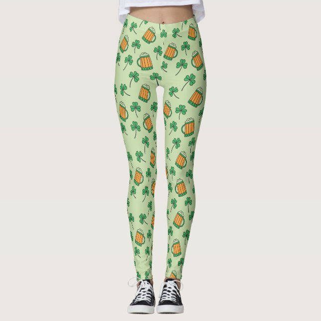 Öl och Shamrock Mönster St patrick's day Leggings (Framsida)