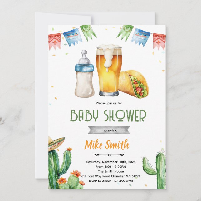 Öl och tacos baby shower inbjudan (Framsida)