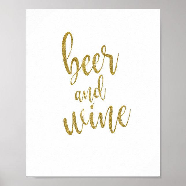 Öl och Vin Guld Glitter 8 x 10 Bröllop-tecken Poster (Framsidan)