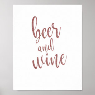 Öl och vin Rosa Guld Glitter 8x10 Bröllopsskylt Poster