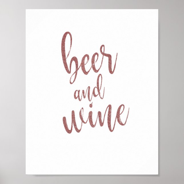 Öl och vin Rosa Guld Glitter 8x10 Bröllopsskylt Poster (Framsidan)
