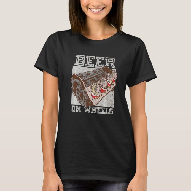 Öl på Hjul Beer Barrel-rökning T Shirt (Framsida)