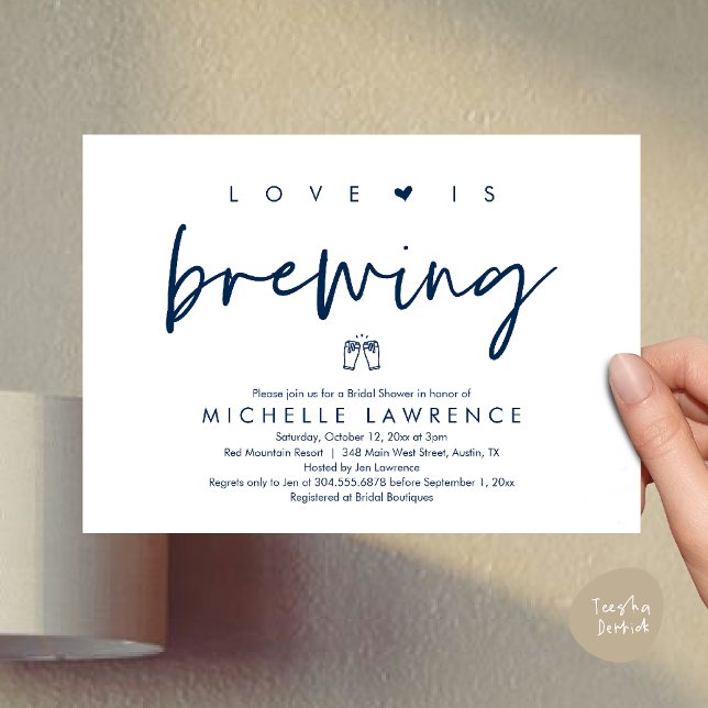 Öl Party Möhippa, Kärlek brinner Inbjudningar (Beer Party Bridal Shower, Love is brewing Invitation card modern romance navy blue)