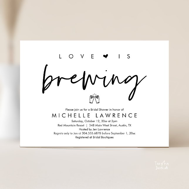 Öl Party Möhippa, Kärlek brinner Inbjudningar (Beer Party Bridal Shower, Love is brewing Invitation card modern romance black white)