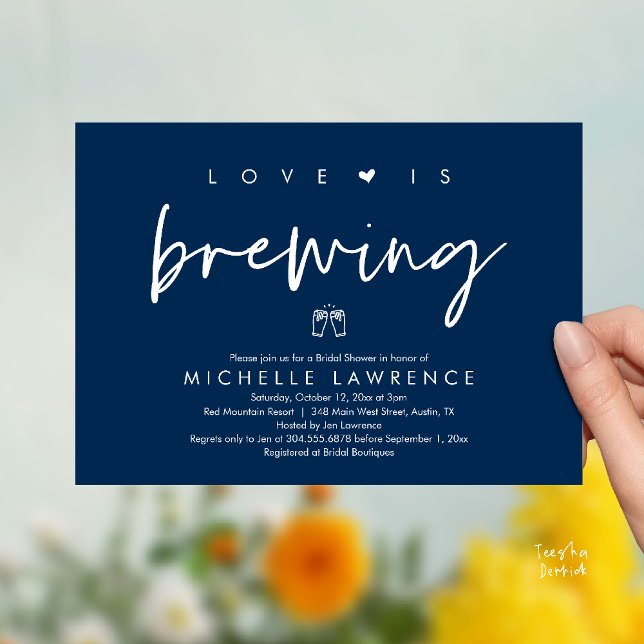 Öl Party Möhippa, Kärlek brinner Inbjudningar (Beer Party Bridal Shower, Love is brewing Invitation card modern romance navy blue)