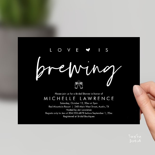 Öl Party Möhippa, Kärlek brinner Inbjudningar (Beer Party Bridal Shower, Love is brewing Invitation card modern romance classy black white)