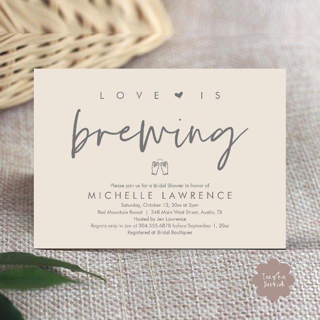 Öl Party Möhippa, Kärlek brinner Inbjudningar (Beer Party Bridal Shower, Love is brewing Invitation card modern romance cream grey)