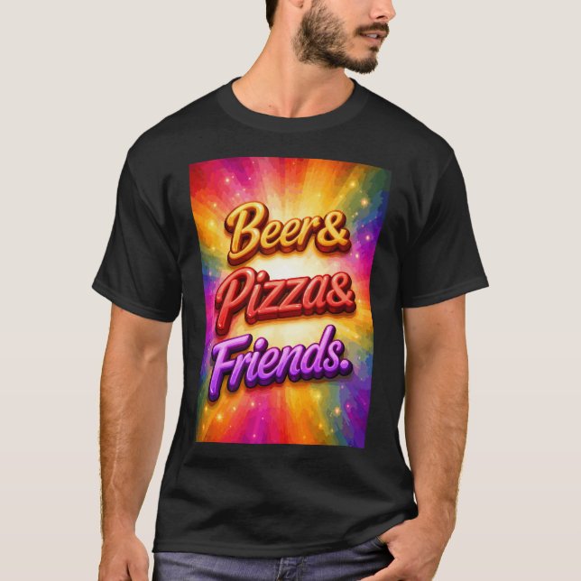 Öl Pizza Vänner T Shirt (Framsida)