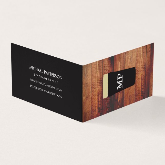 Öl Rustic Wood Square Inslag med Monogram Visitkort (Utsida)