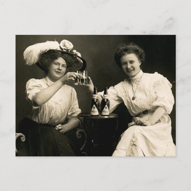 Öl som 1905 dricker flickavänner vykort (Framsida)