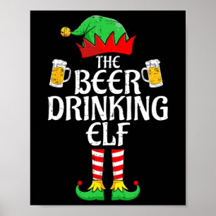 Öl som dricker Elf Matching Family Group jul Poster