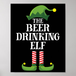 Öl som dricker Elf Matching Family Group jul Poster