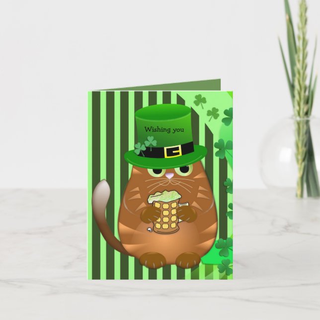 Öl som dricker st patrick's daykatten kort (Framsida)