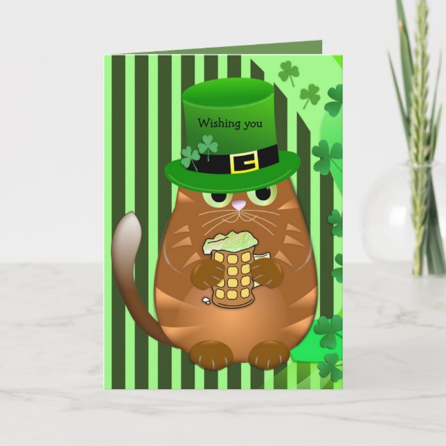 Öl som dricker st patrick's daykatten kort (Framsida)