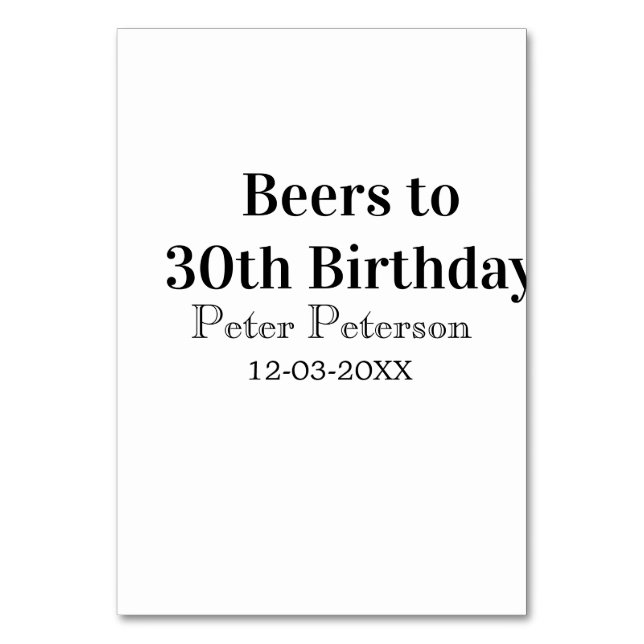 Öl till 30-årsdag namn datum man stilrenEnkel Bordsnummer (Framsidan)