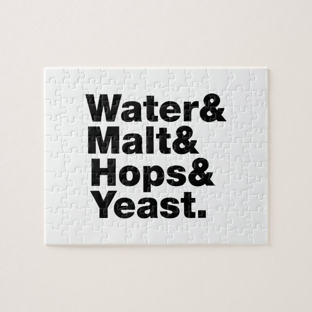 Öl = Vatten & malt & Skutt & jäst. Pussel (Horisontell)