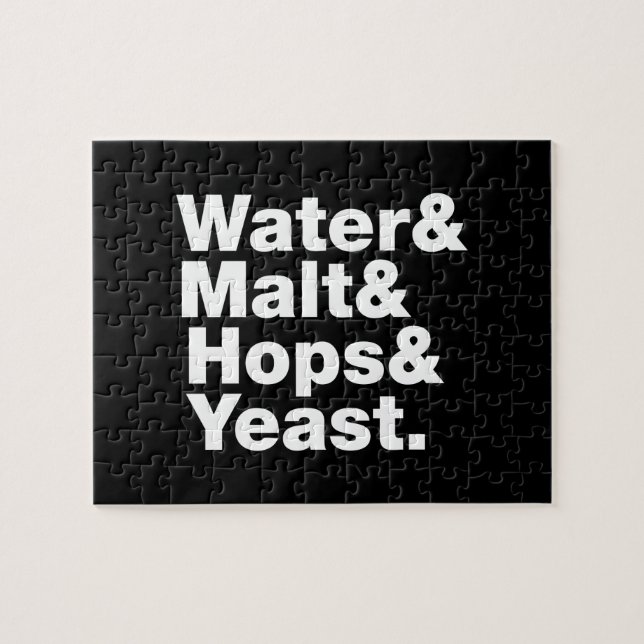 Öl = Vatten & malt & Skutt & jäst. Pussel (Horisontell)