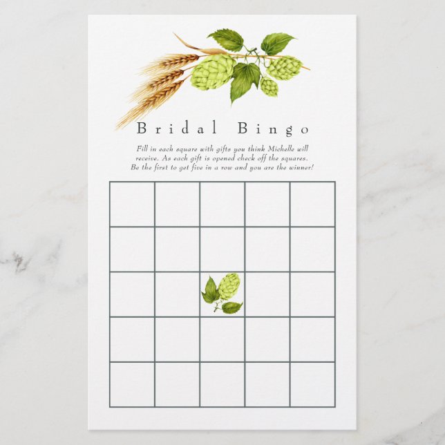 Öl Willow Grönska Guld Geometrisk Bröllop Bingo (Framsida)