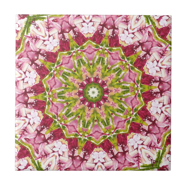 Ola Boos Rosa & Grönt Kaleidescope Tile Kakelplatta (Framsidan)