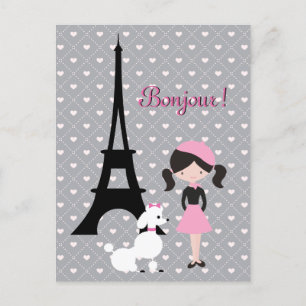 OLa Eiffel Torn, Pudel och Girl Paris Vykort