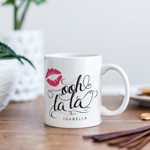 OLa La Black & Rosa Lip Print Typography Kaffemugg