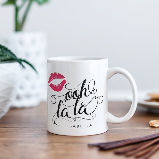 OLa La Black & Rosa Lip Print Typography Kaffemugg (Skapare uppladdad)