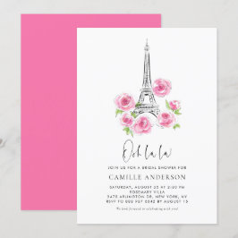 Ola la Eiffel Torn Rosa Blommigt Möhippa Inbjudningar
