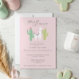 OLa Llama Virtuell Baby Shower söt rosa brun Inbjudningar