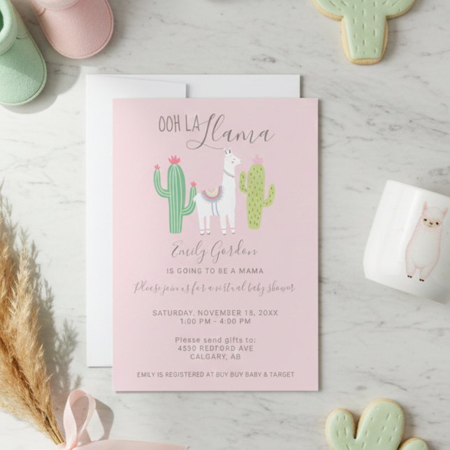 OLa Llama Virtuell Baby Shower söt rosa brun Inbjudningar (Skapare uppladdad)