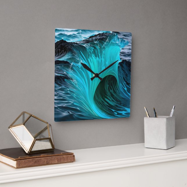 "Ola Tiburón" Blue Shark Wave Fyrkantig Klocka (Kontor)