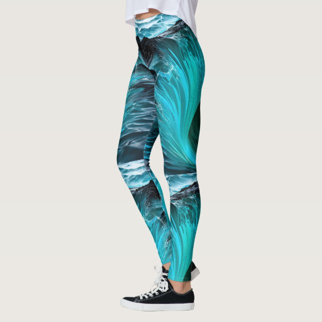 "Ola Tiburón" Blue Shark Wave Leggings (Vänster)