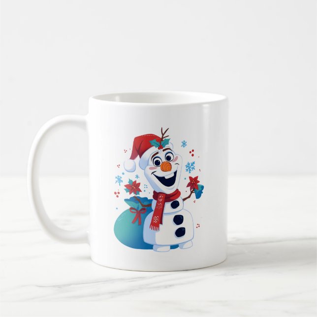 Olaf - Festive Tecknad Snögubbe med Red Hat, fryst Kaffemugg (Vänster)