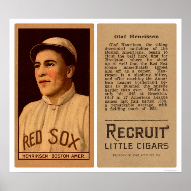 Olaf Henriksen Red Sox Baseball 1912 Poster (Framsidan)