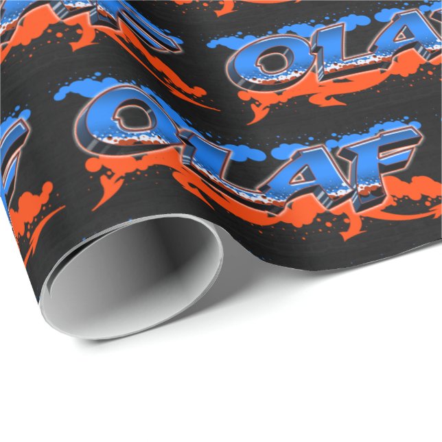 Olaf Vorname Name Graffiti blue orange Presentpapper (Rullad Hörn)