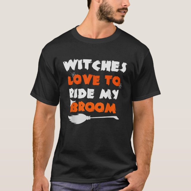 Olämplig Halloween Vuxen Costume Witch Riding T Shirt (Framsida)