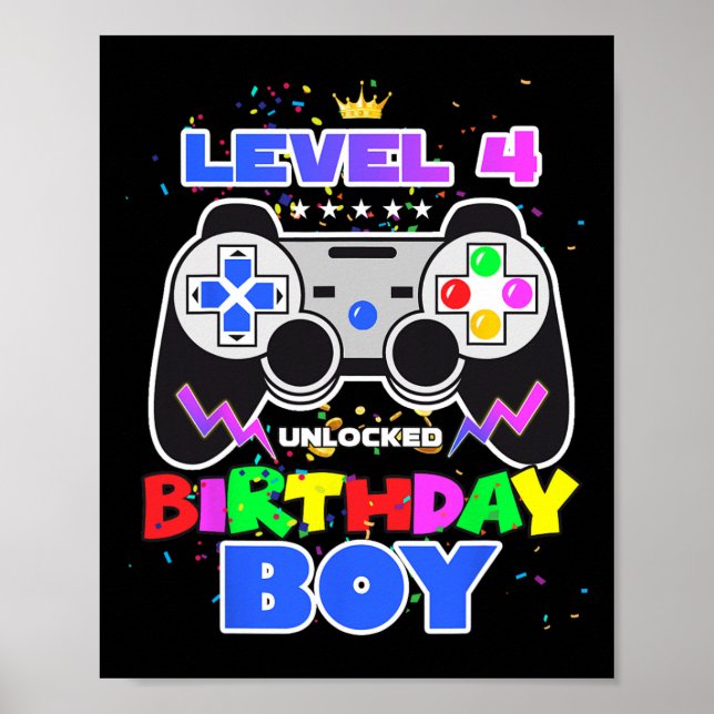 Olåst videospel på nivå 4, 4e födelsedagen poster (Framsidan)
