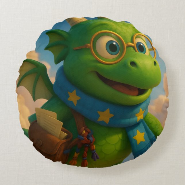 Olbas the Friendly Dragon Rund Kudde (Framsidan)