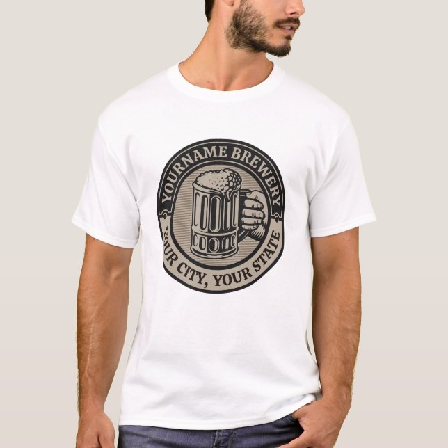Ölbryggeri Personlig NAMN Bryggeri Stor Mugg T Shirt (Framsida)